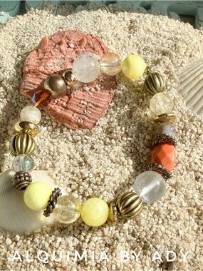 DOPAMINE + yellow jade hand crafted beaded statement bracelet/harmony & balance